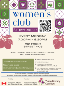Poster about the English Conversations practice club for female newcomers